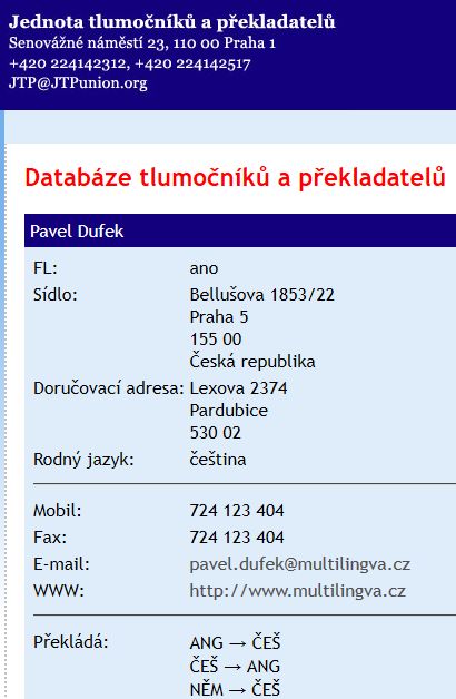 databáze členů JTP PaD